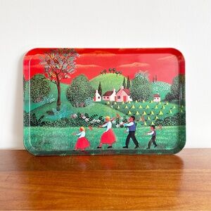 Vintage RDE Import Tray L. Piato Countryside Melamine Italian Vivid Colorful Art